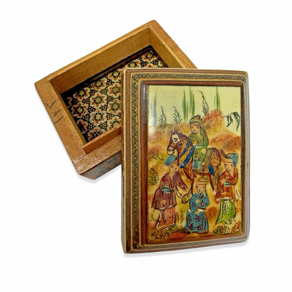 Vintage Persian Style Wooden Trinket Box Hand Painted Mini Jewelry Box Ornate